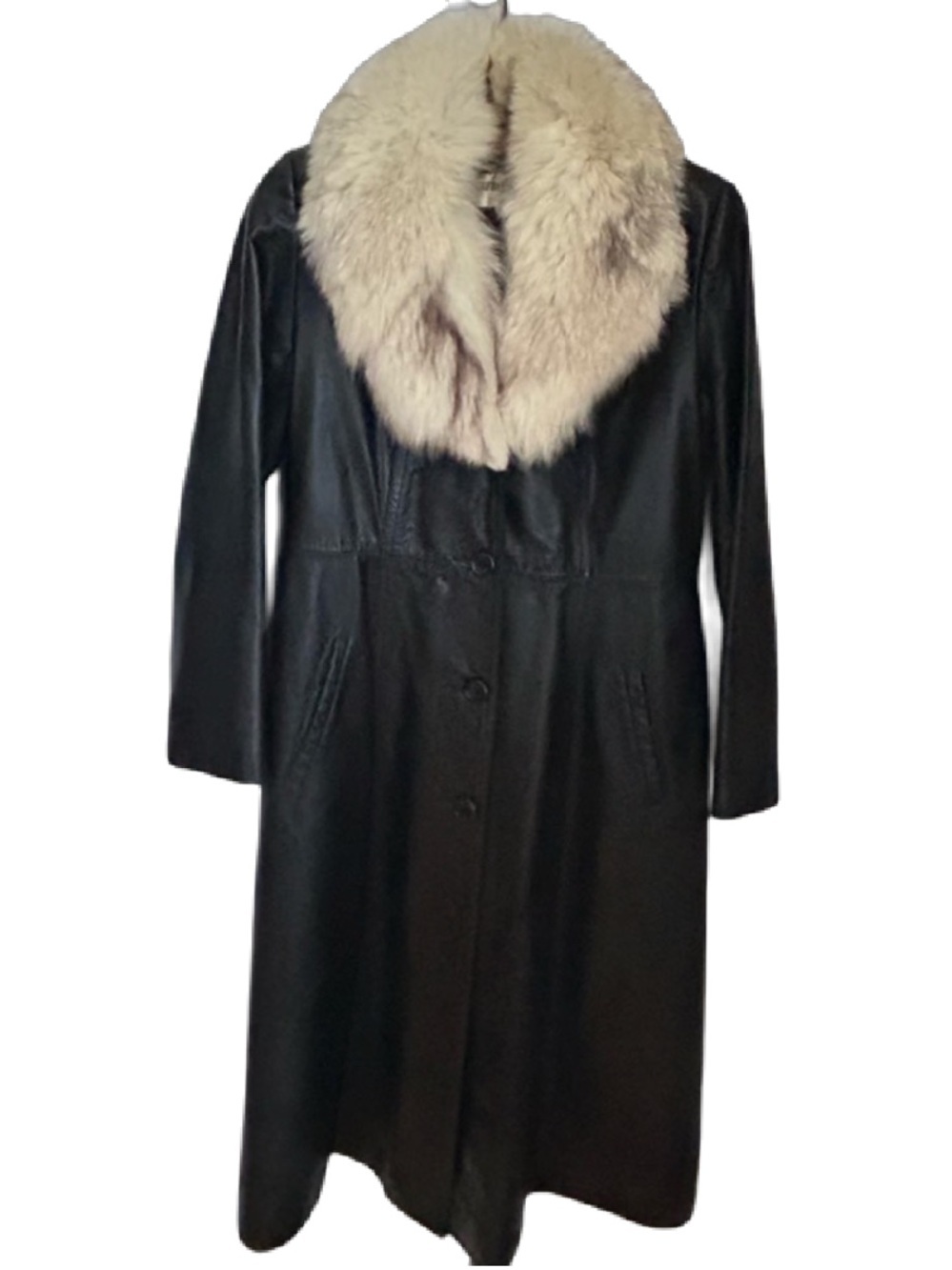 Vintage Black Leather Coat w/ Fur Collar • Made in Canada • Excellent Condition